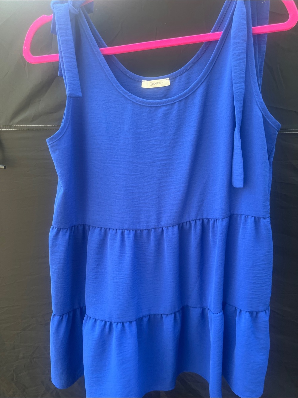 JODIFL Royal Blue Tie-Shoulder Tiered Tank Top